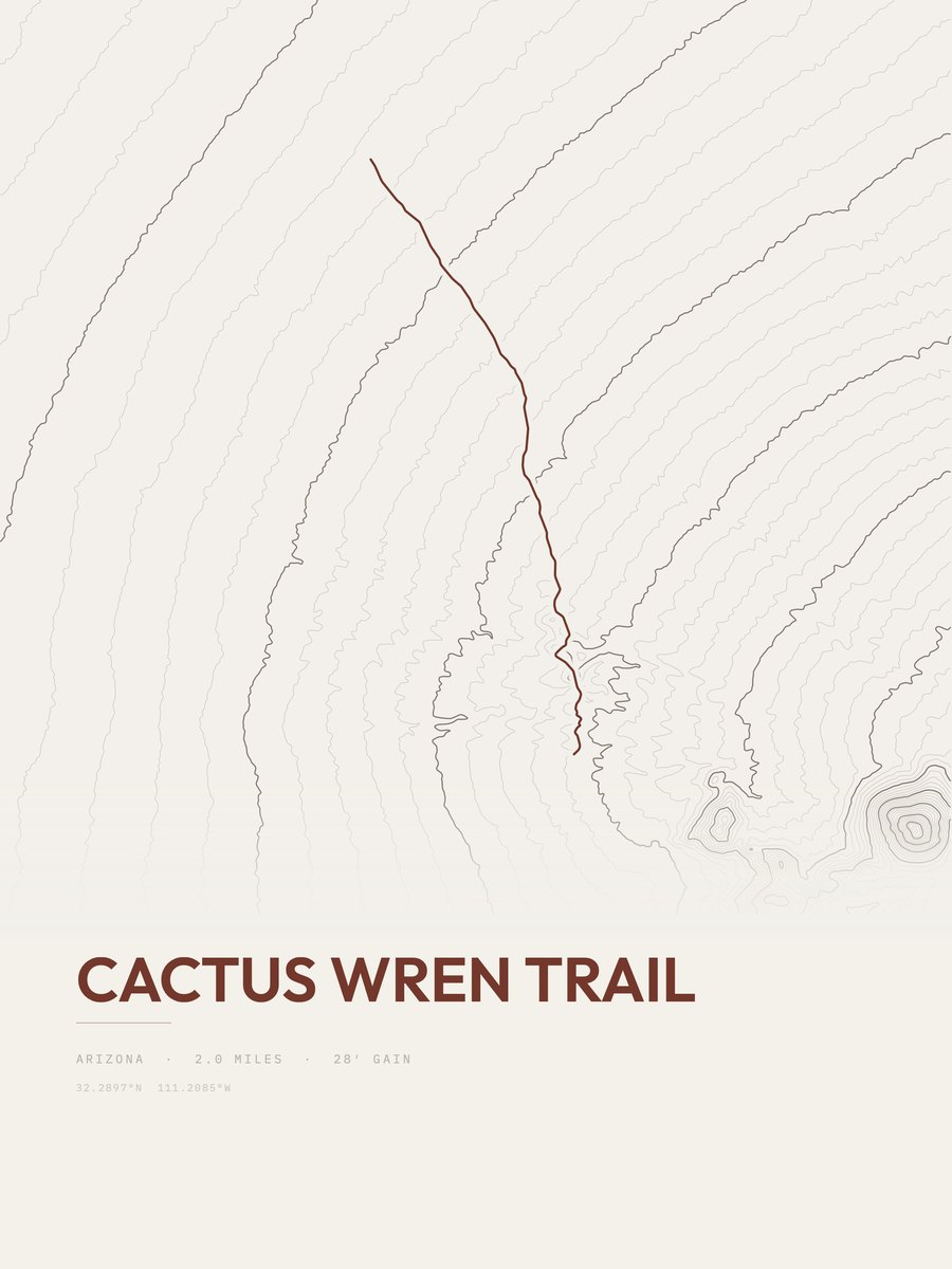 Cactus Wren Trail topographic trail print