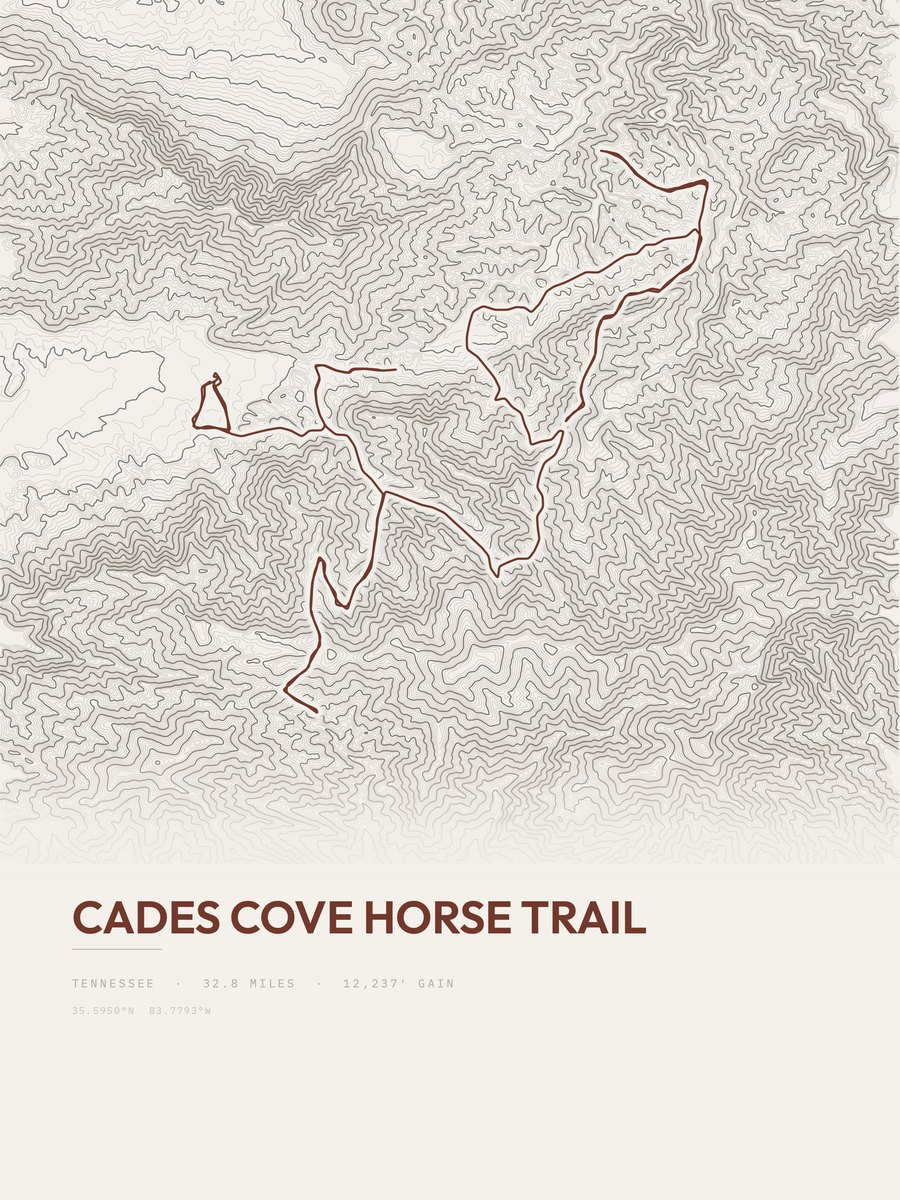 Cades Cove Horse Trail topographic trail print