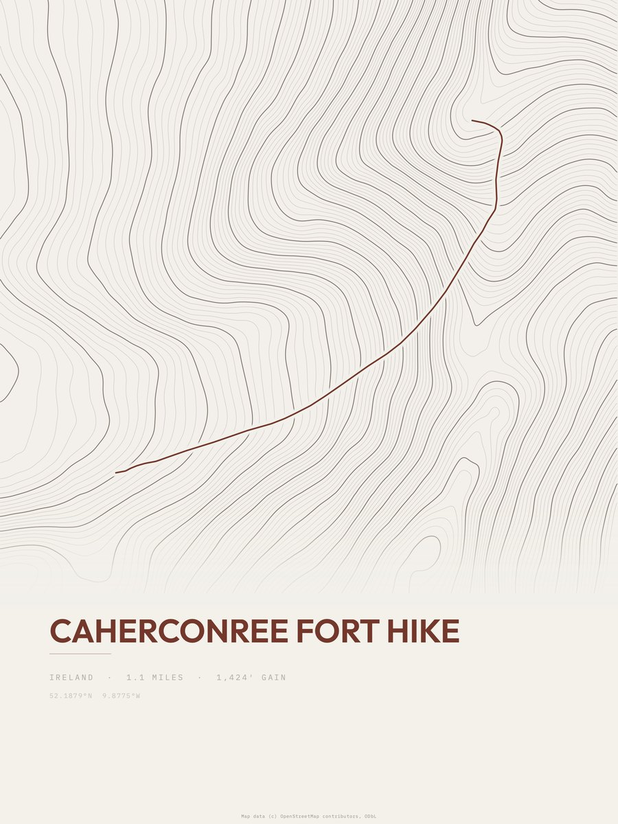 Caherconree Fort hike topographic trail print