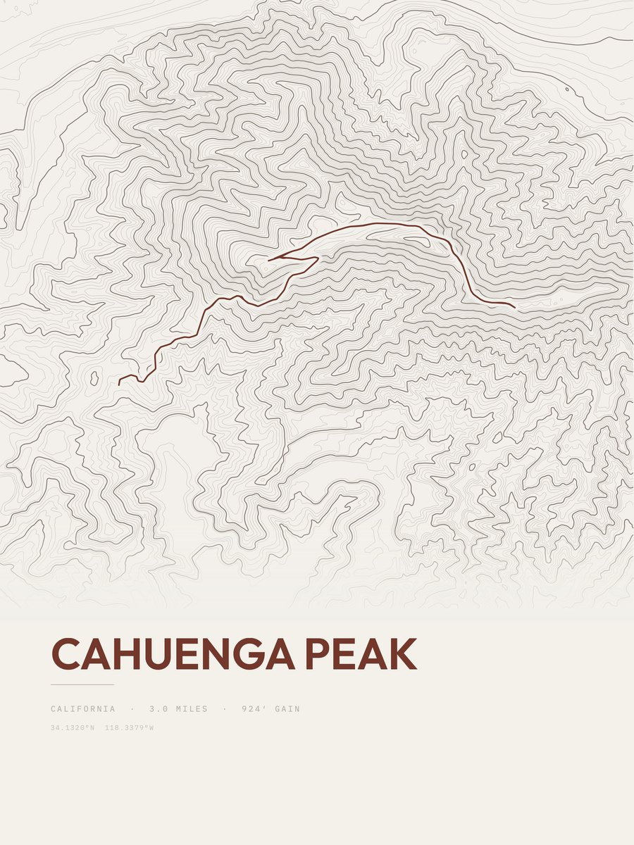 Cahuenga Peak topographic trail print