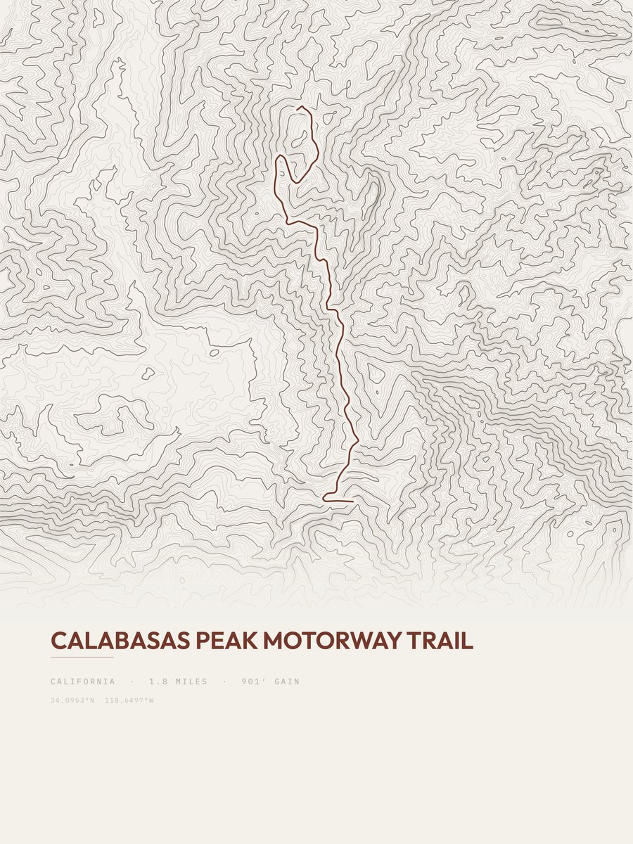 Calabasas Peak Motorway Trail topographic trail print