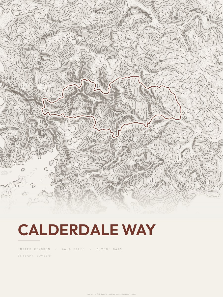 Calderdale Way Topographic print