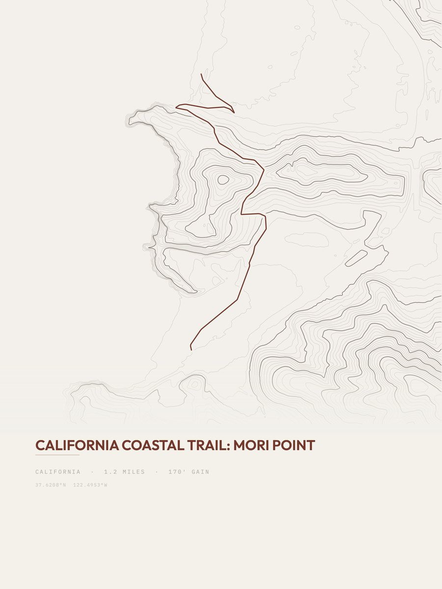 California Coastal Trail topographic trail print