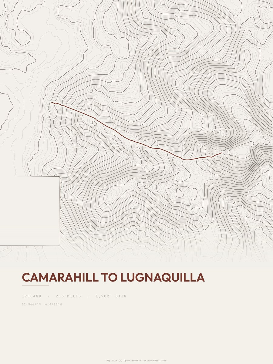 Camarahill to Lugnaquilla topographic trail print