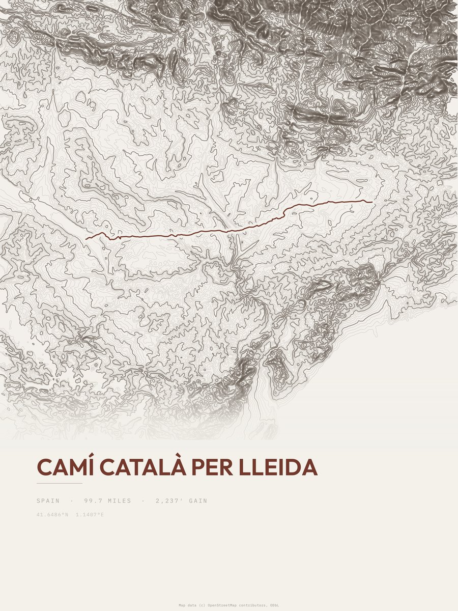 Camí Català per Lleida topographic trail print
