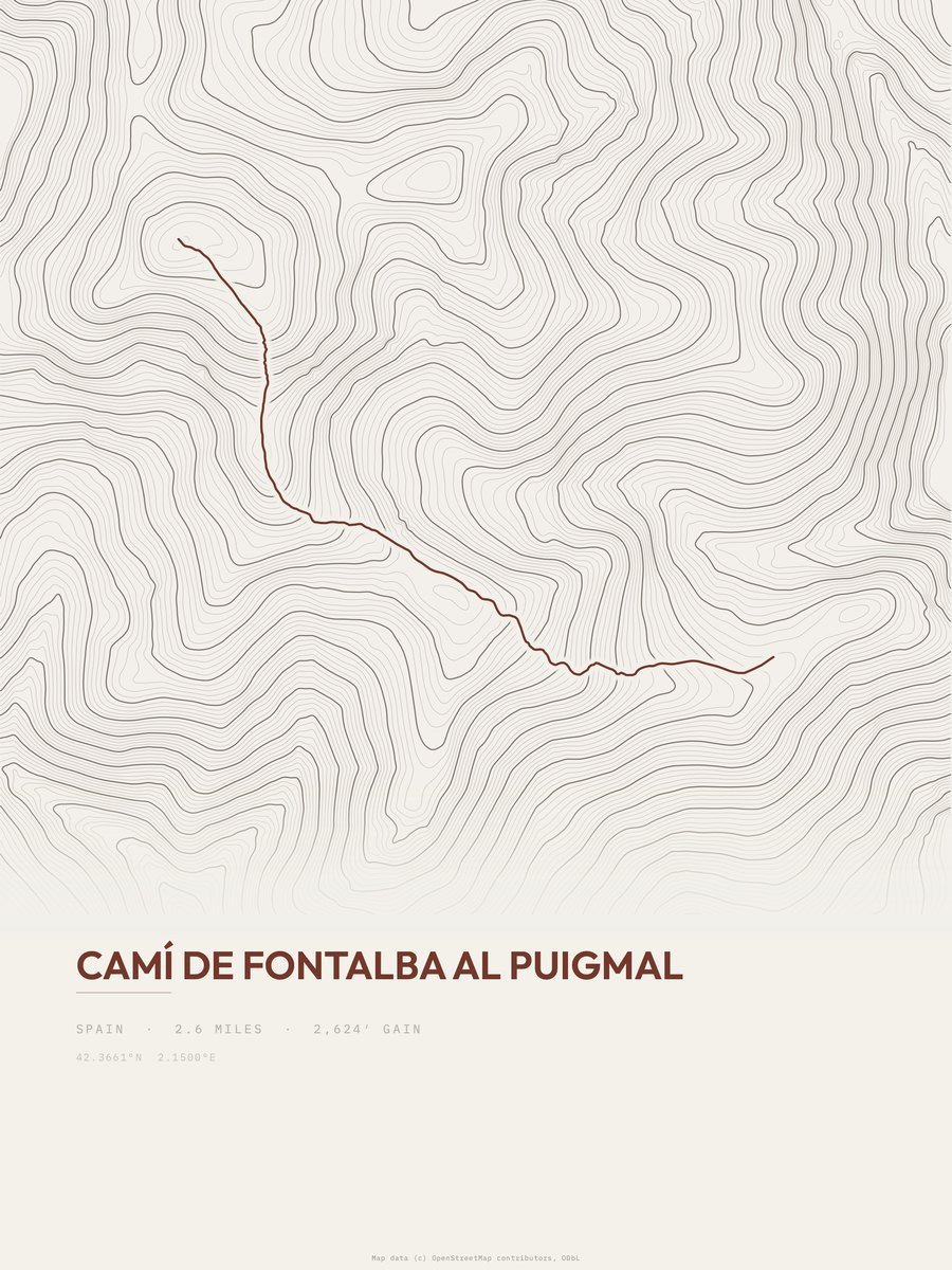 Camí de Fontalba al Puigmal topographic trail print