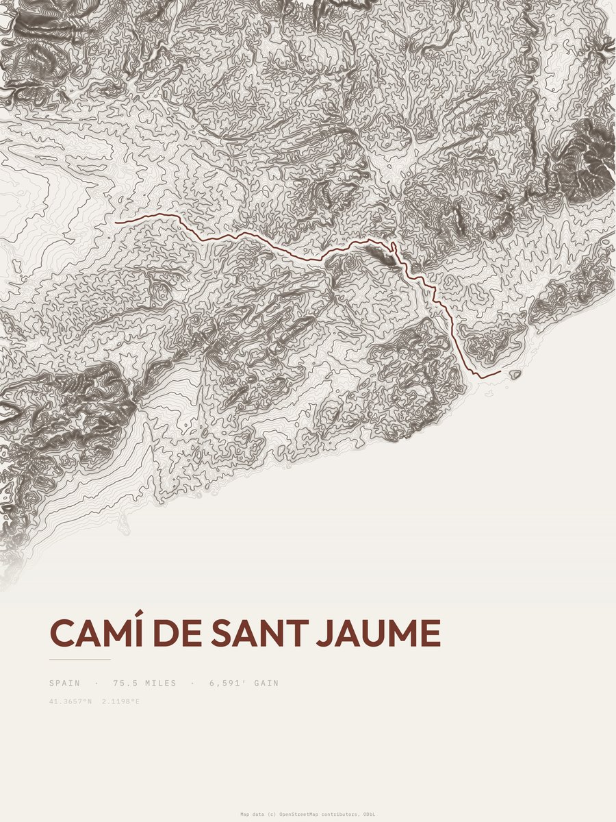 Camí de Sant Jaume topographic trail print