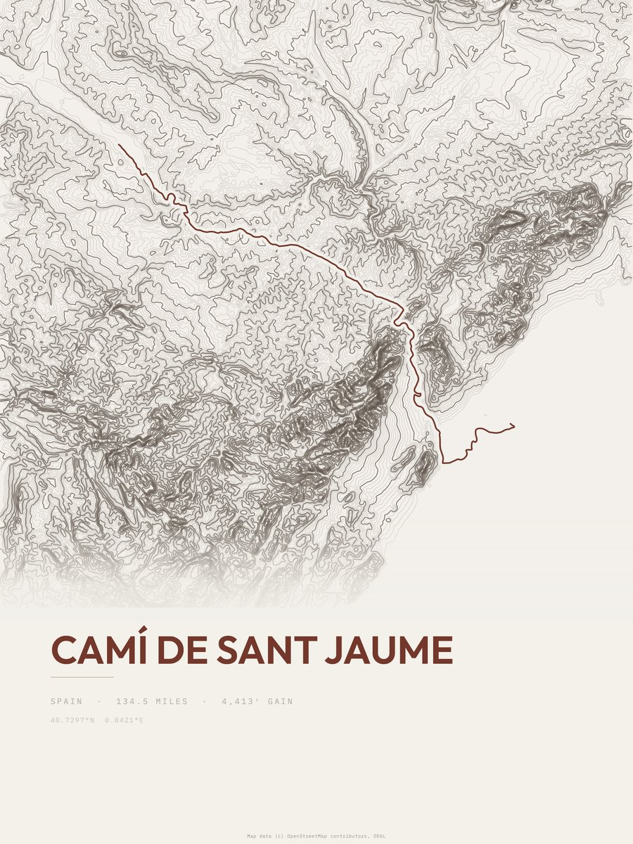 Camí de Sant Jaume topographic trail print