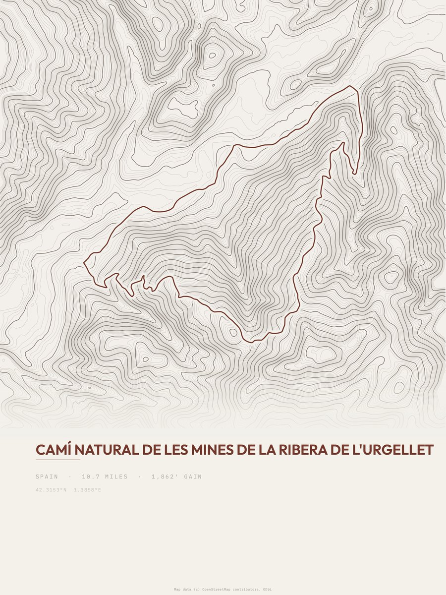 Mines de la Ribera de l'Urgellet topographic trail print