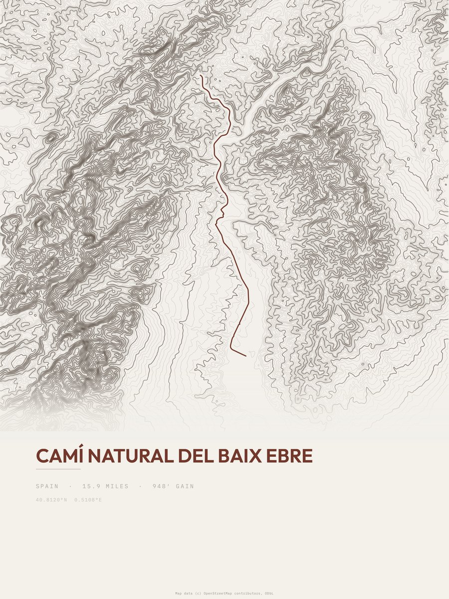 Camí Natural del Baix Ebre topographic trail print