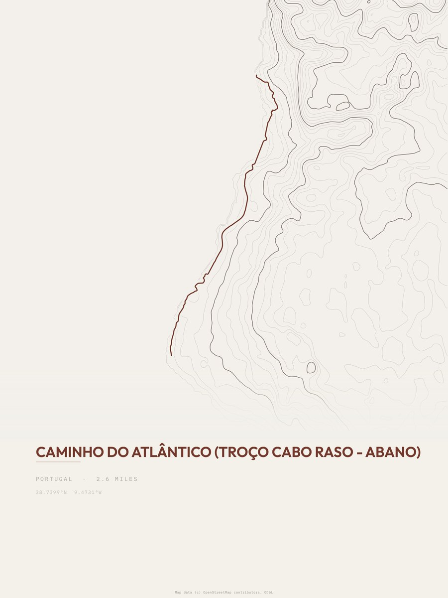 Caminho do Atlântico topographic trail print