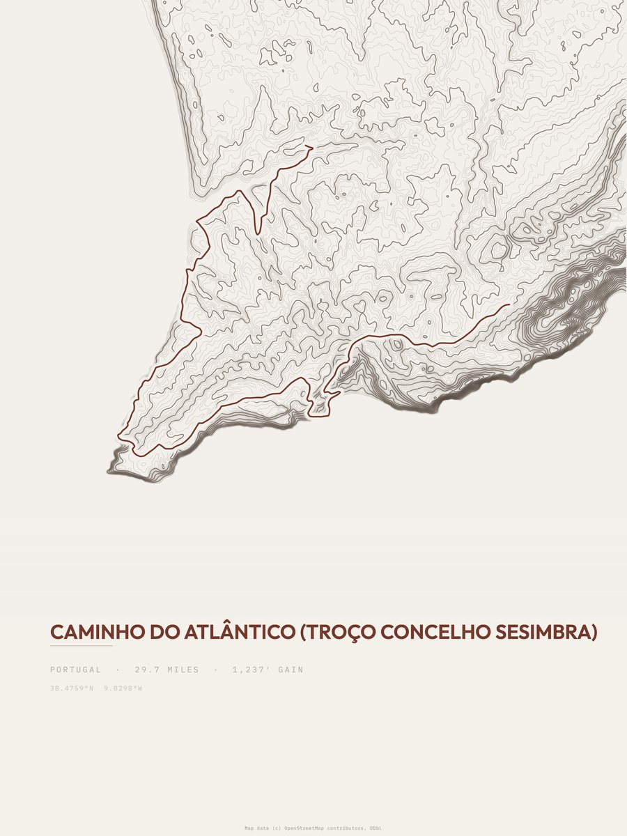 Caminho do Atlântico topographic trail print