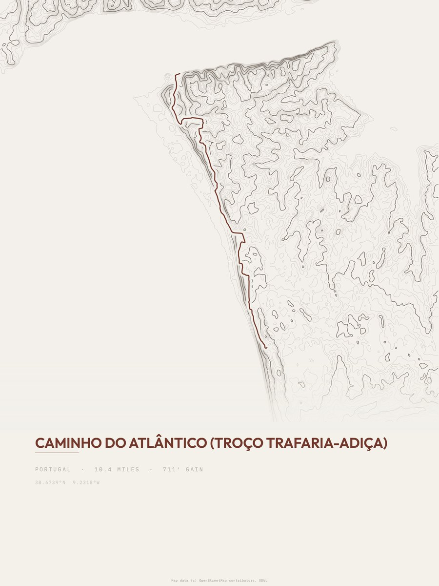 Caminho do Atlântico topographic trail print