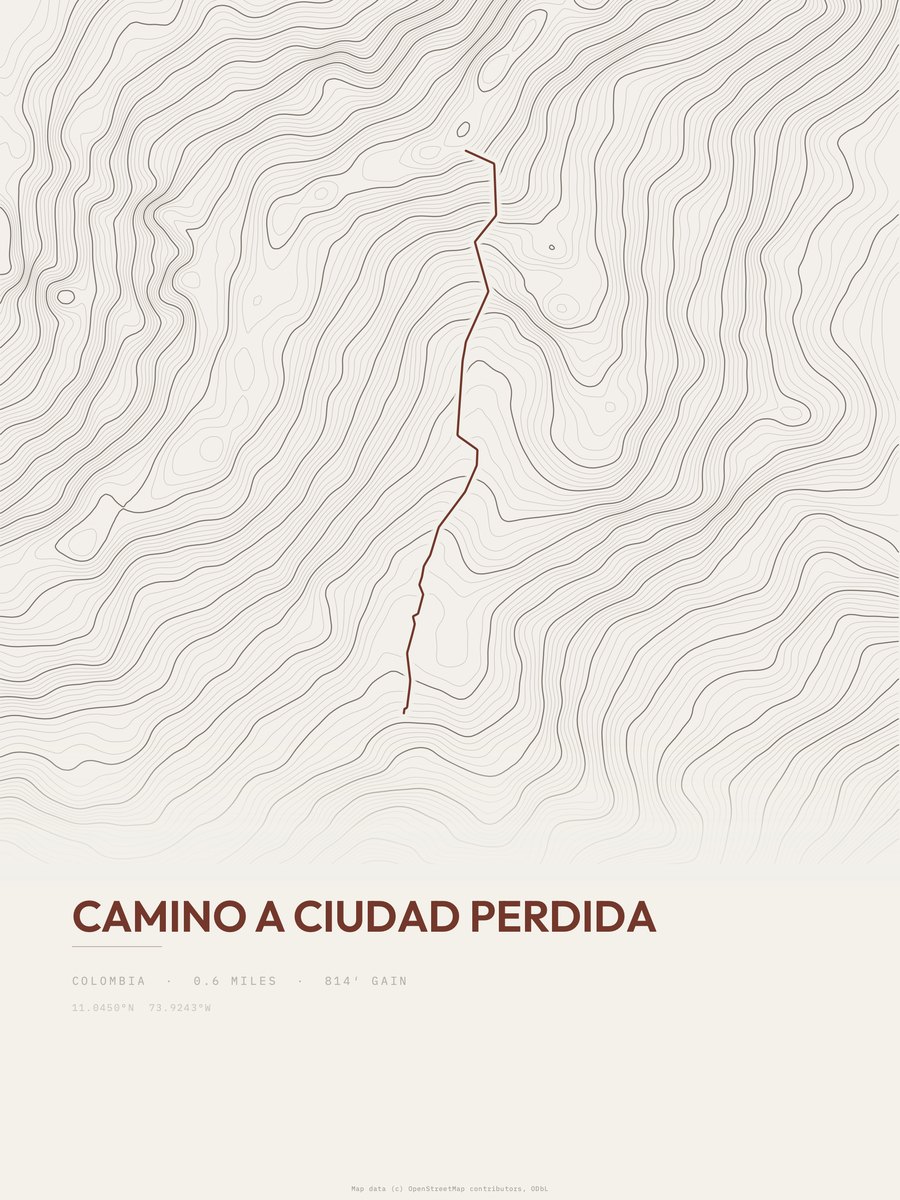 Camino a Ciudad Perdida topographic trail print