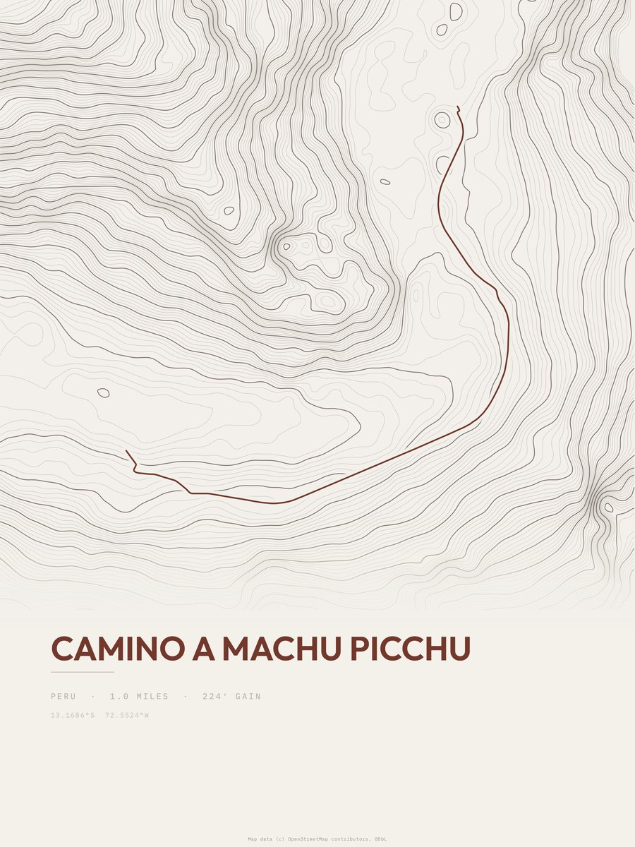 Camino a Machu picchu topographic trail print