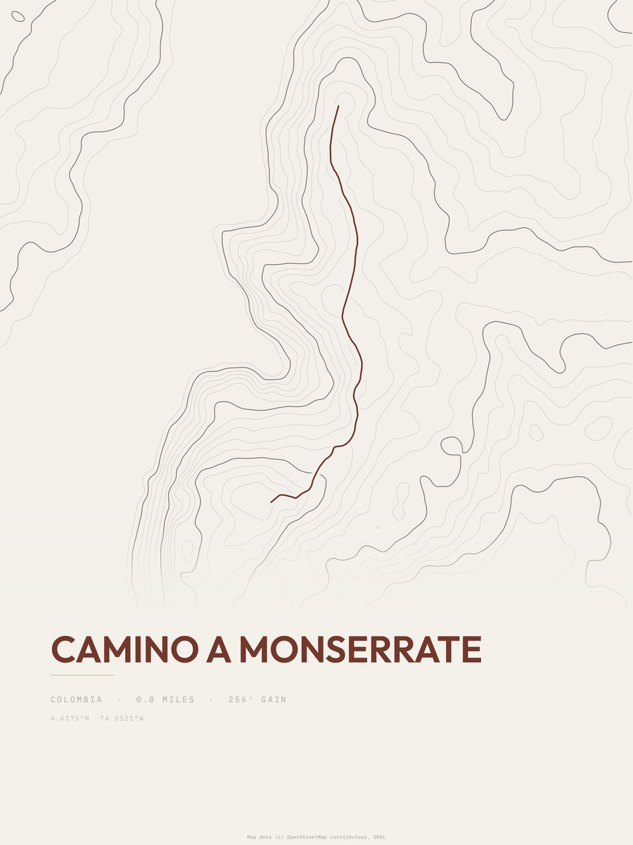 Camino a Monserrate topographic trail print