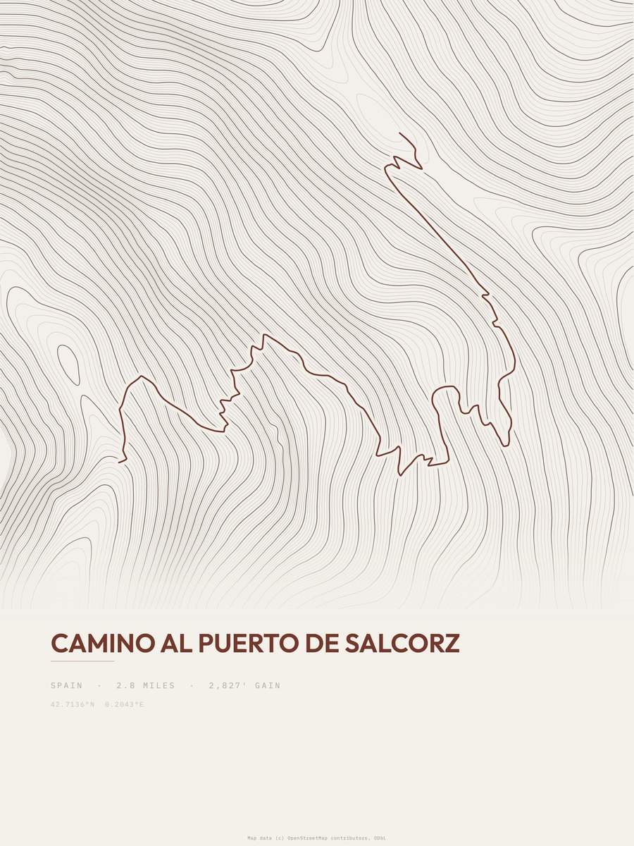 Camino al Puerto de Salcorz topographic trail print