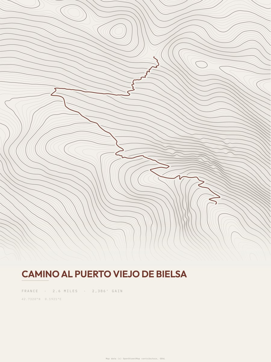Camino al Puerto Viejo de Bielsa topographic trail print