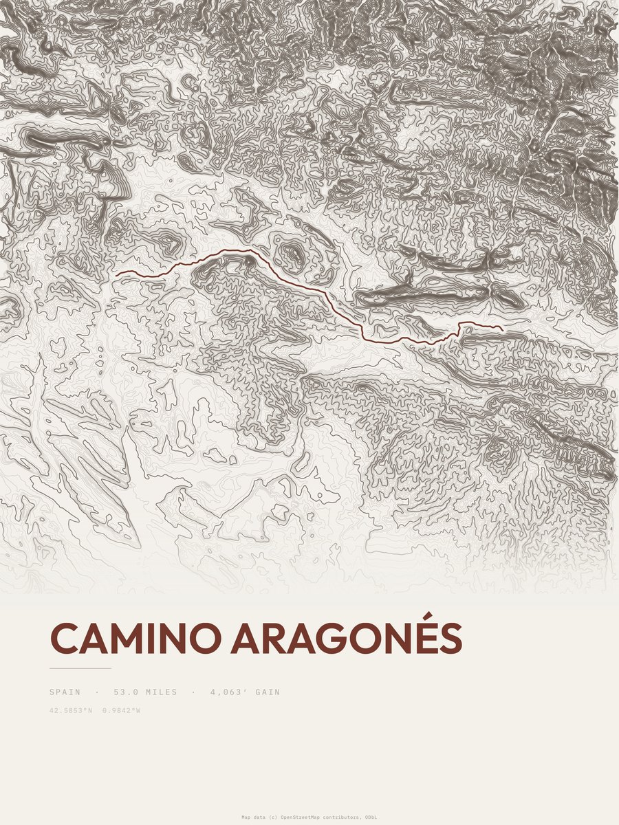 Camino Aragonés Topographic print