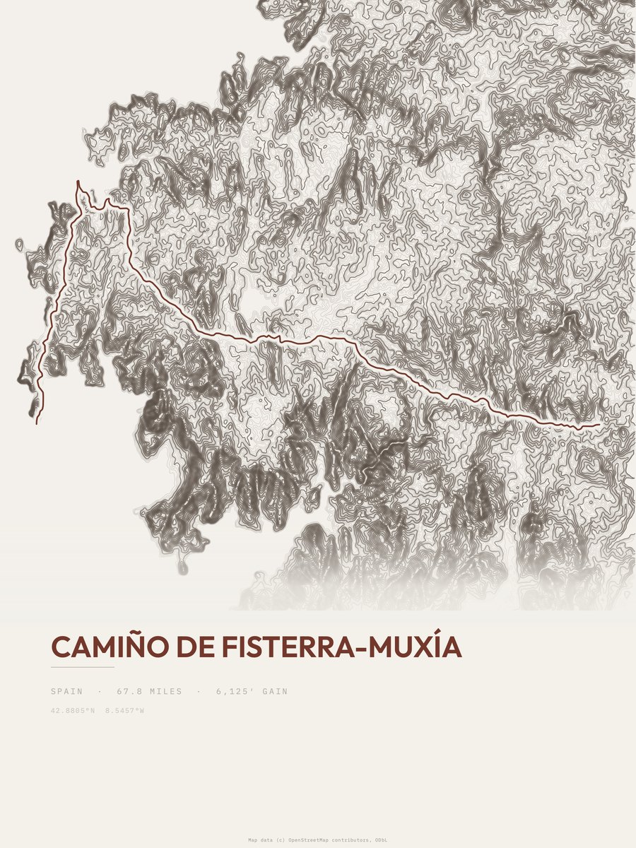 Camiño de Fisterra-Muxía Topographic print