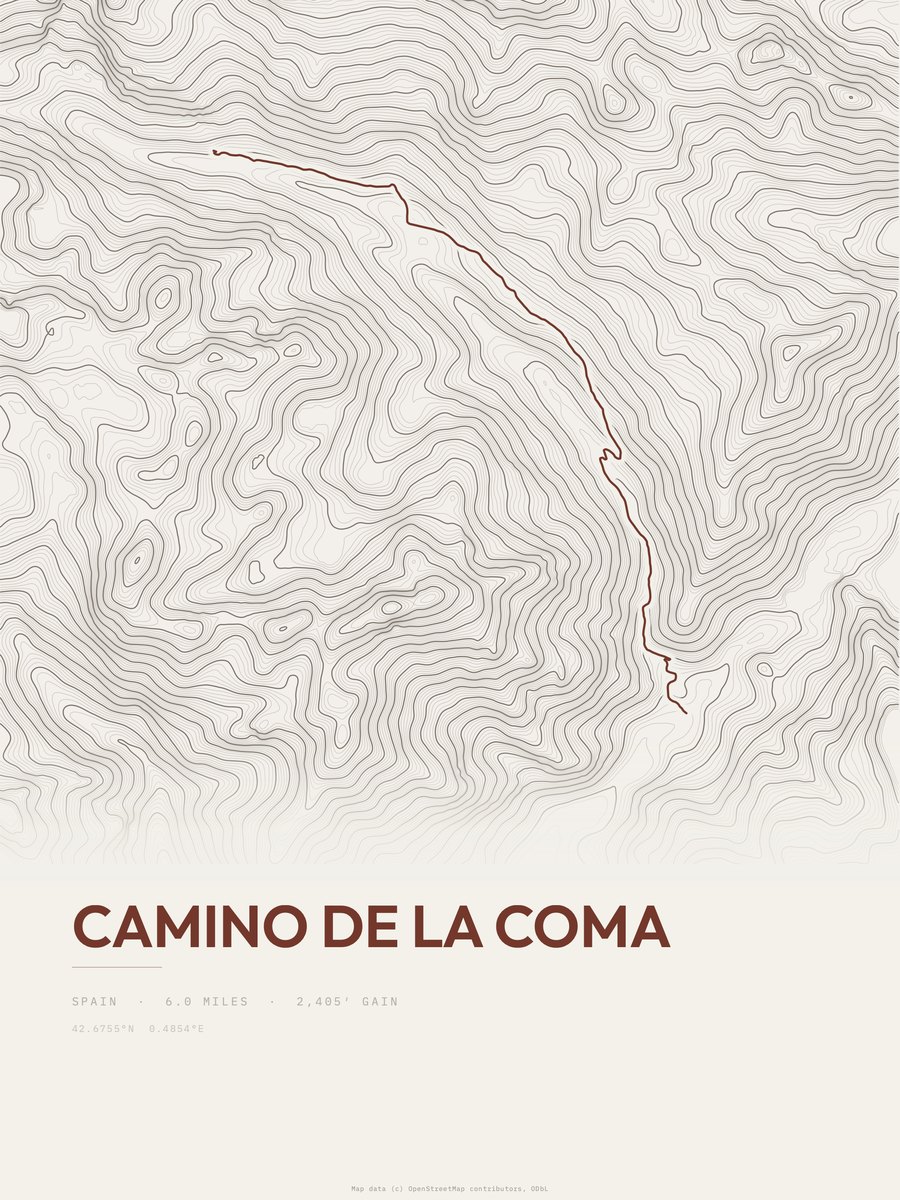 Camino de la Coma topographic trail print