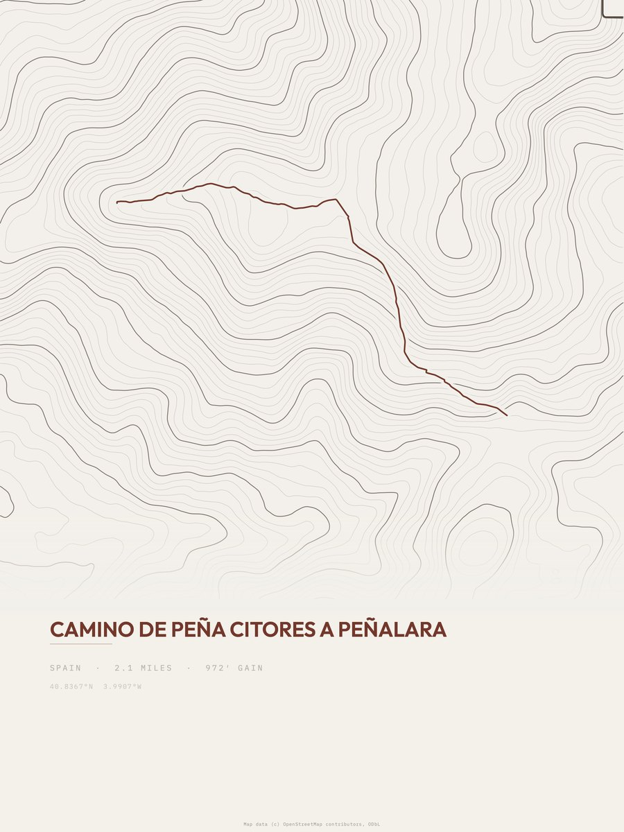 Camino de Peña Citores topographic trail print
