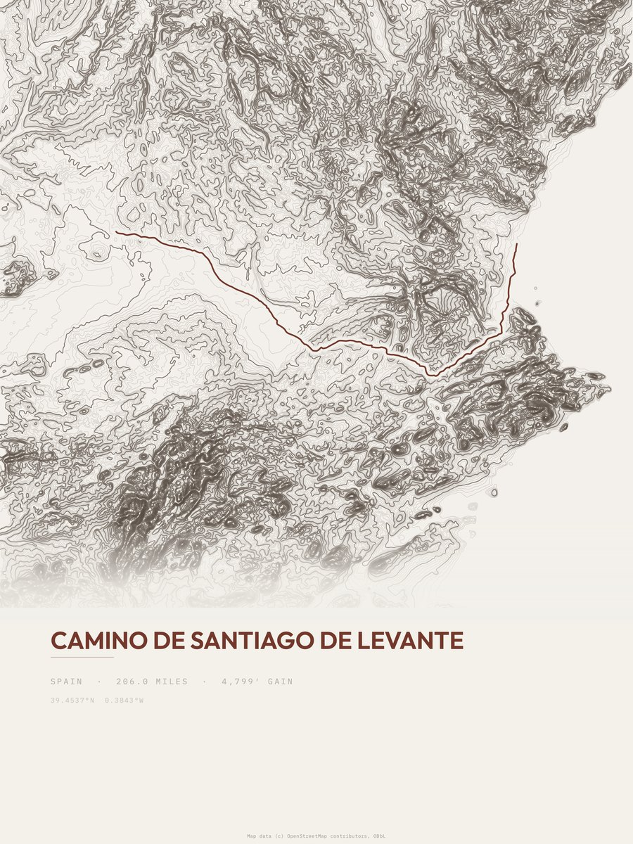 Camino de Santiago de Levante Topographic print