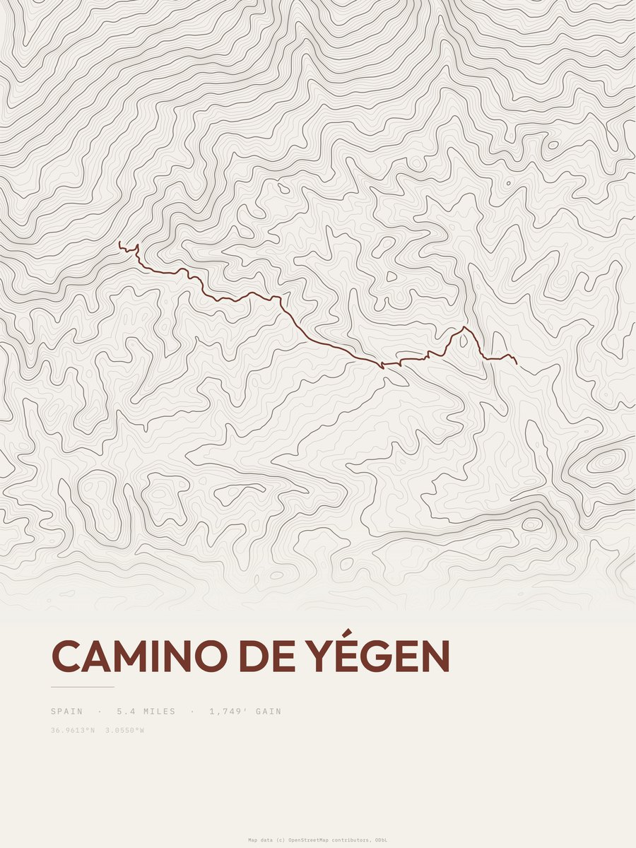 Camino de Yégen topographic trail print