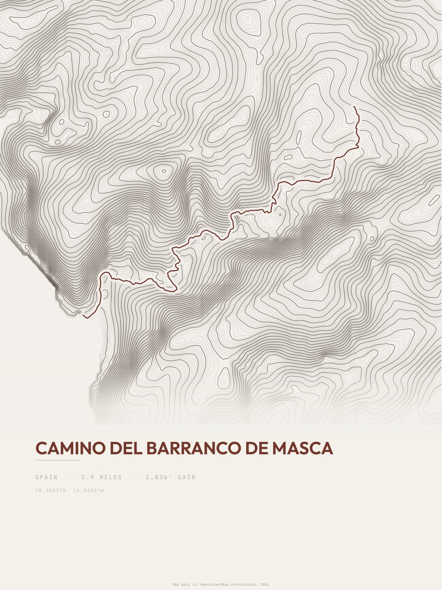 Camino del barranco de Masca topographic trail print
