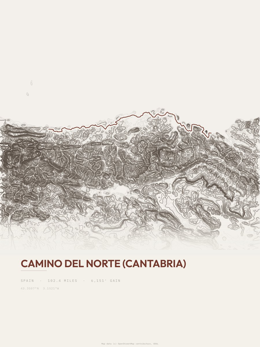 Camino del Norte (Cantabria) topographic trail print