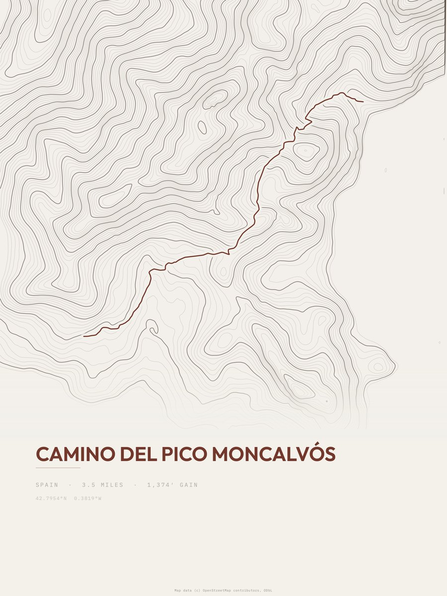 Camino del Pico Moncalvós topographic trail print