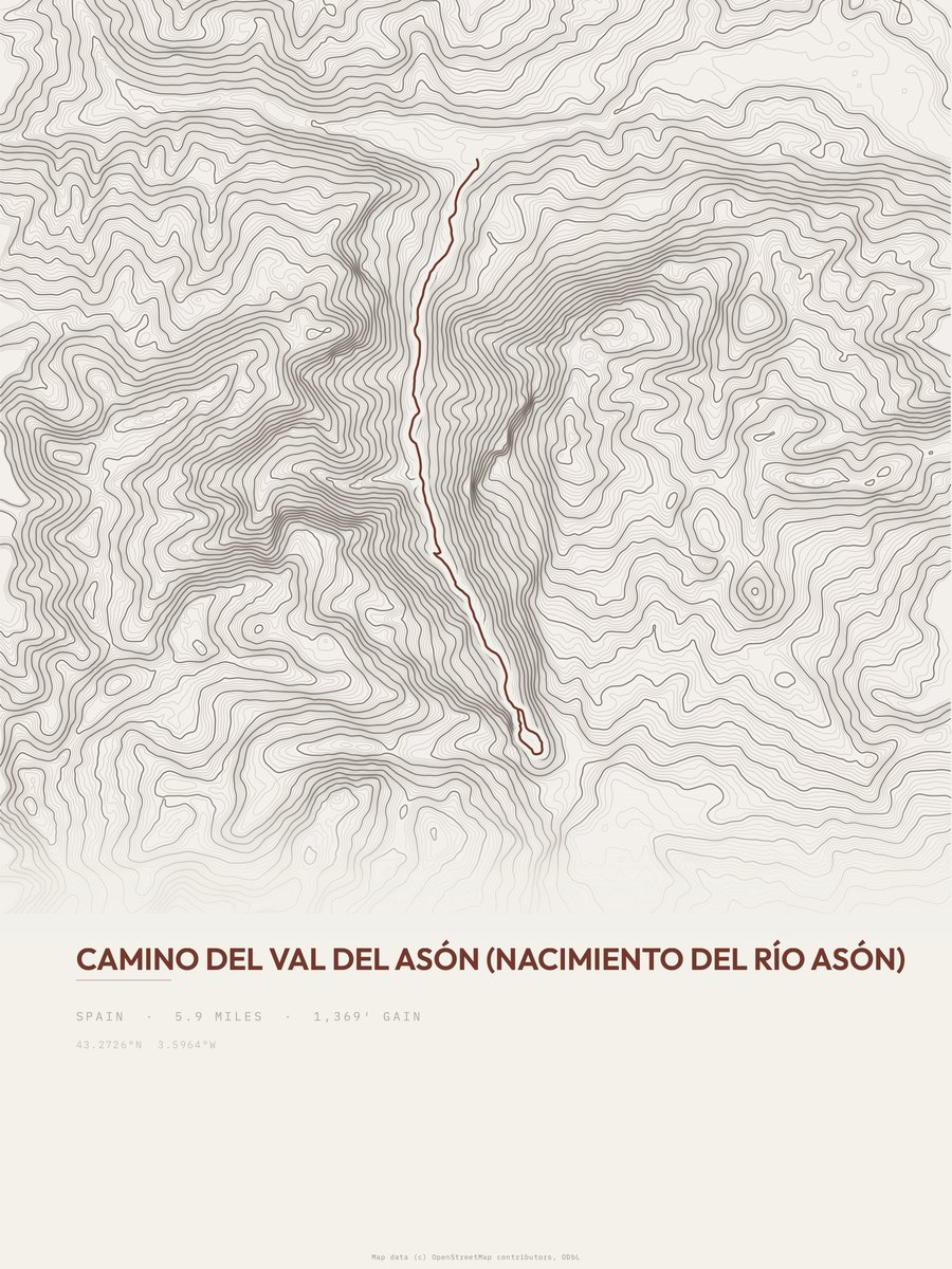 Camino del Val del Asón topographic trail print