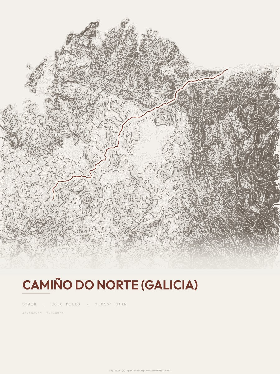 Camiño do Norte (Galicia) Topographic print