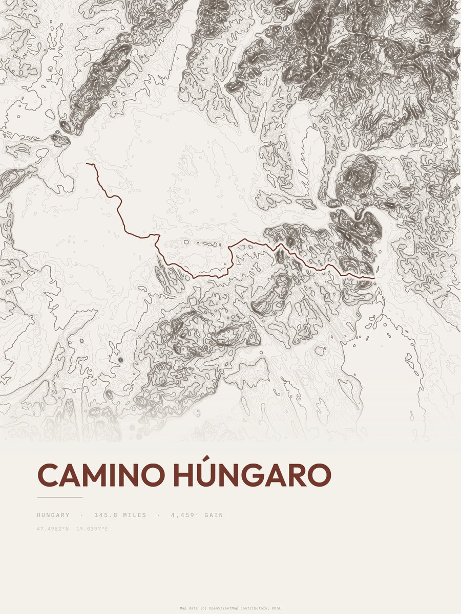 Camino Húngaro topographic trail print