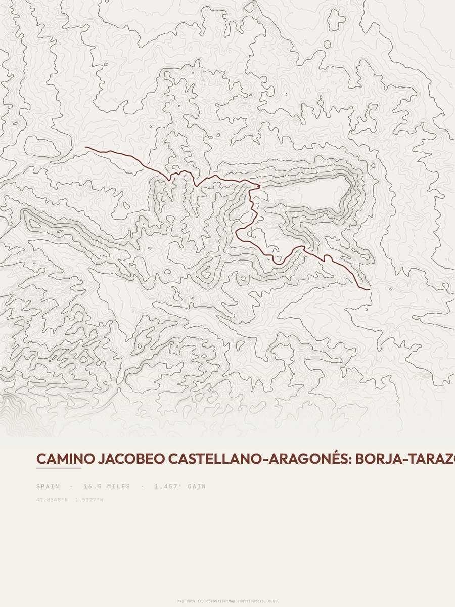 Borja to Tarazona topographic trail print