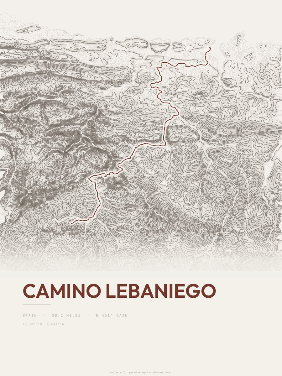 Camino Lebaniego topographic trail print