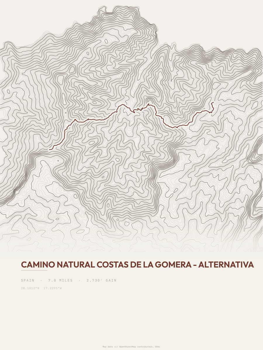 Costas de La Gomera topographic trail print