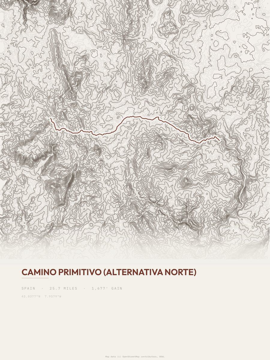 Camino Primitivo topographic trail print