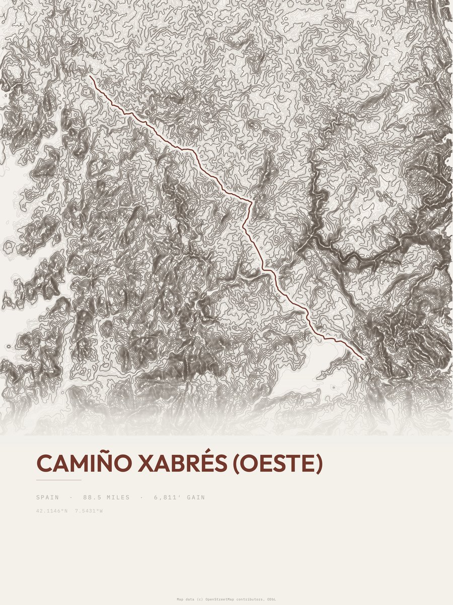 Camiño Xabrés (Oeste) Topographic print