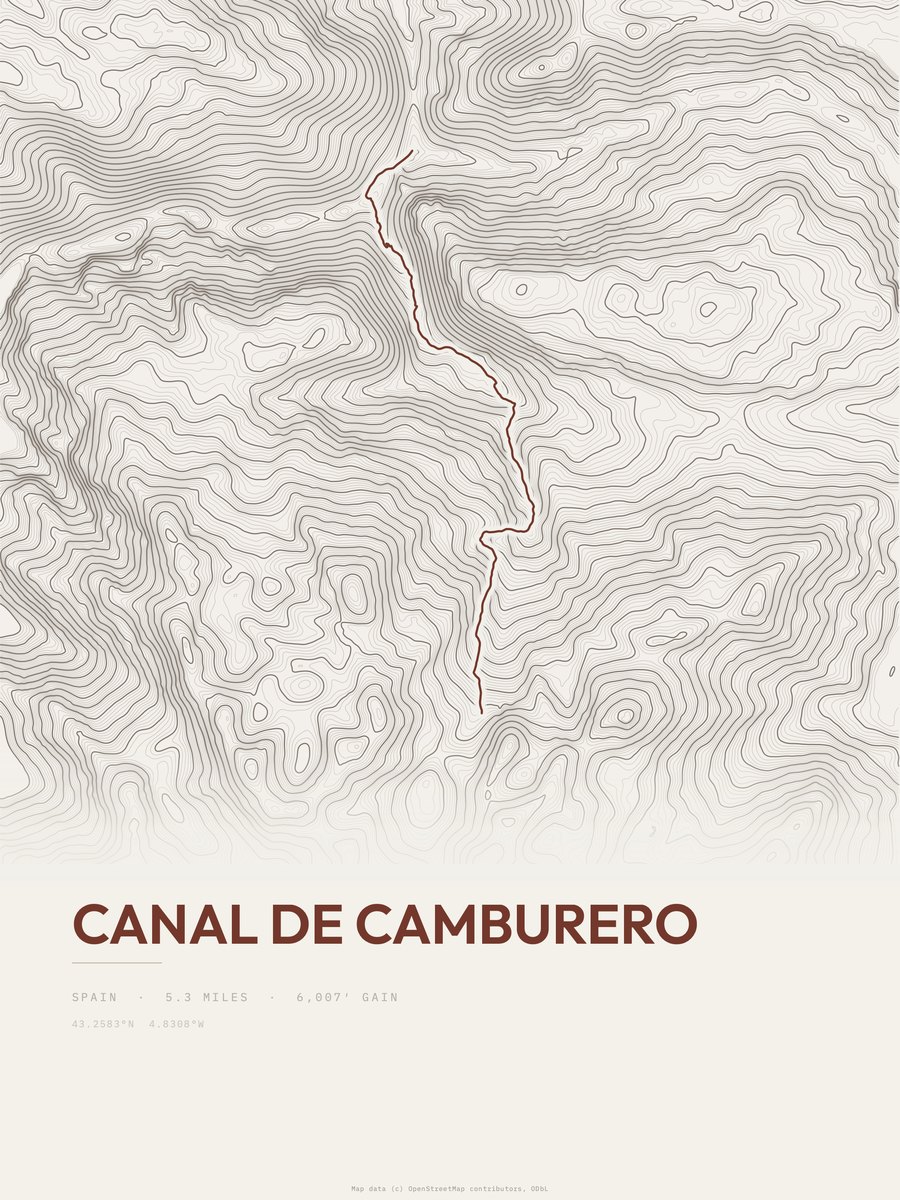 Canal de Camburero topographic trail print
