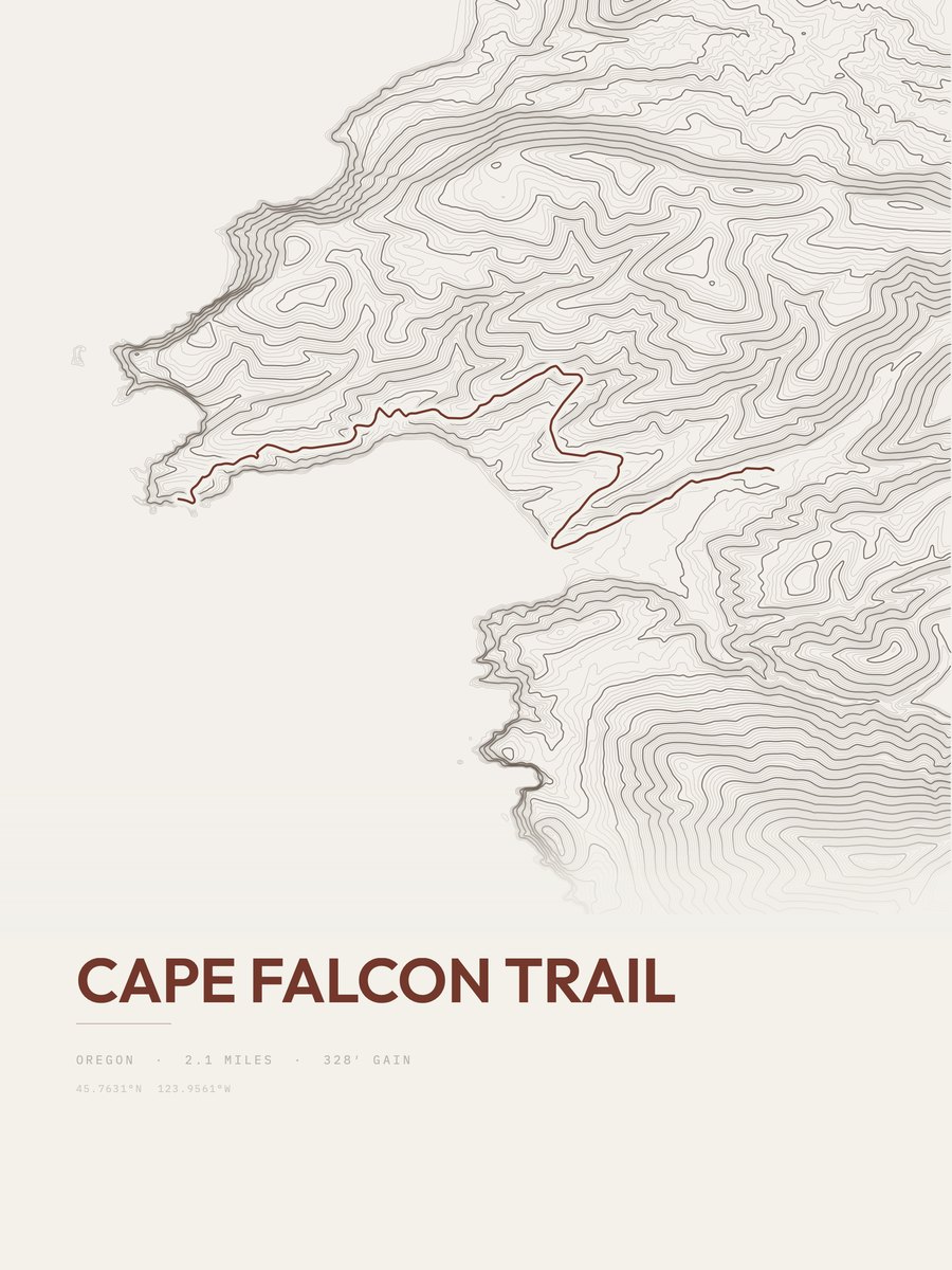 Cape Falcon Trail topographic trail print