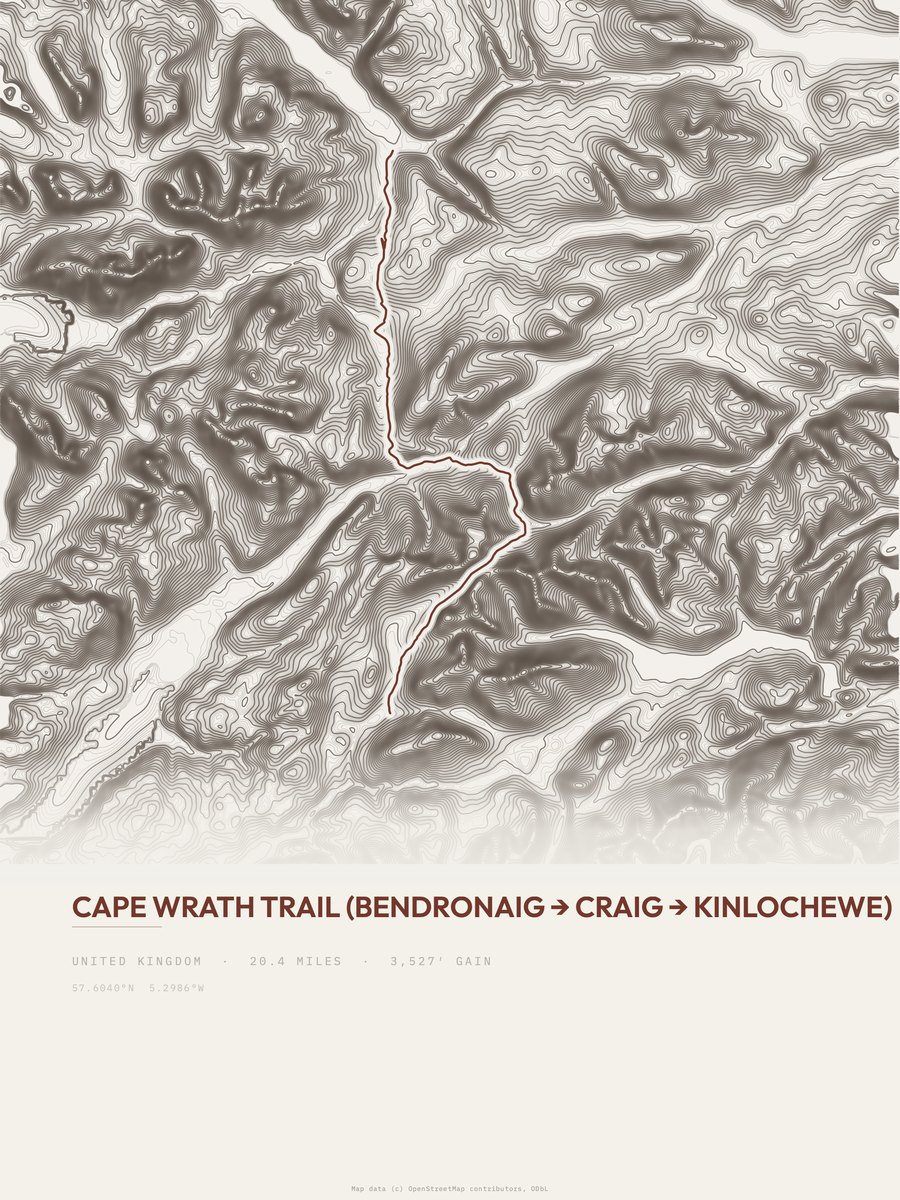Cape Wrath Trail topographic trail print
