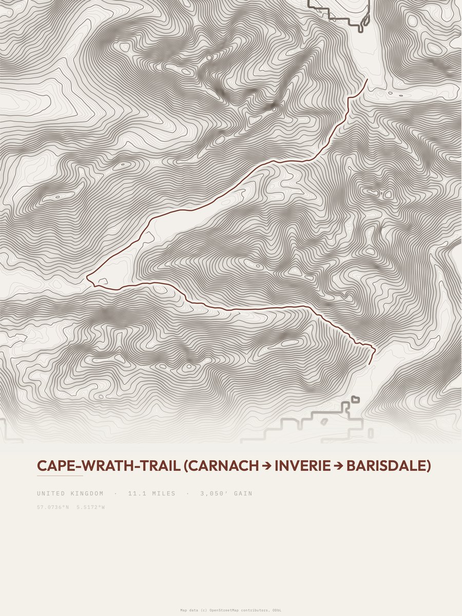 Cape Wrath Trail topographic trail print