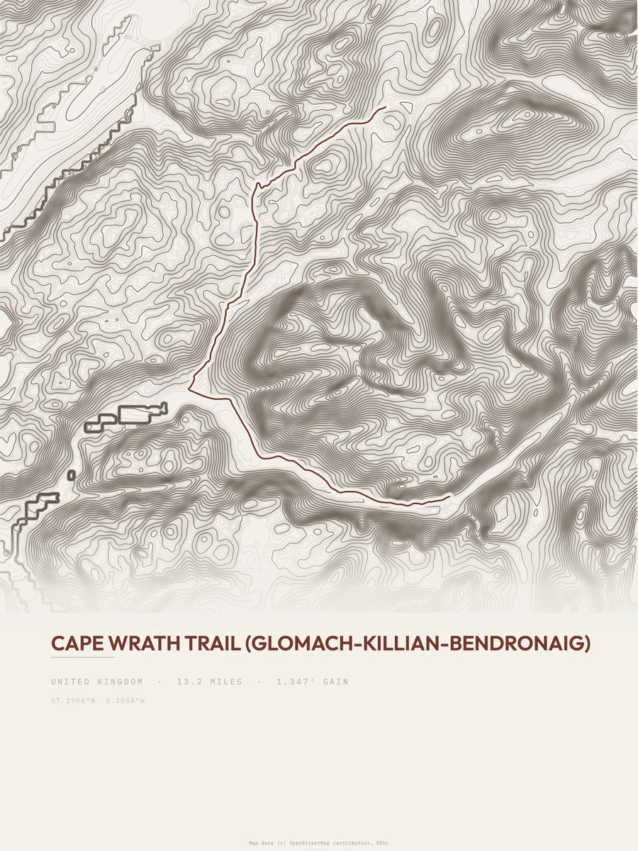 Cape Wrath Trail topographic trail print