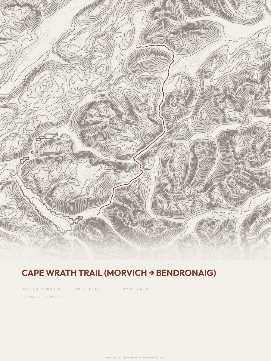 Cape Wrath Trail topographic trail print