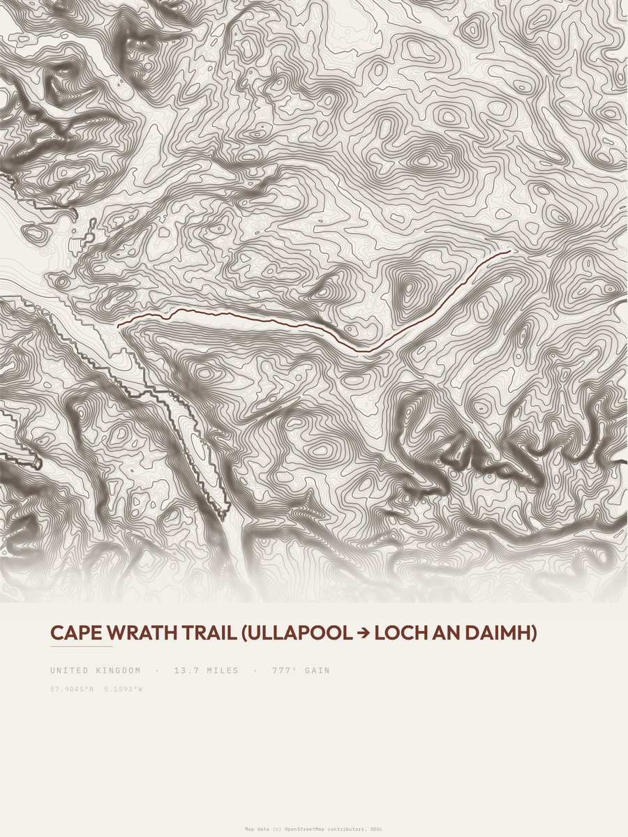 Cape Wrath Trail topographic trail print