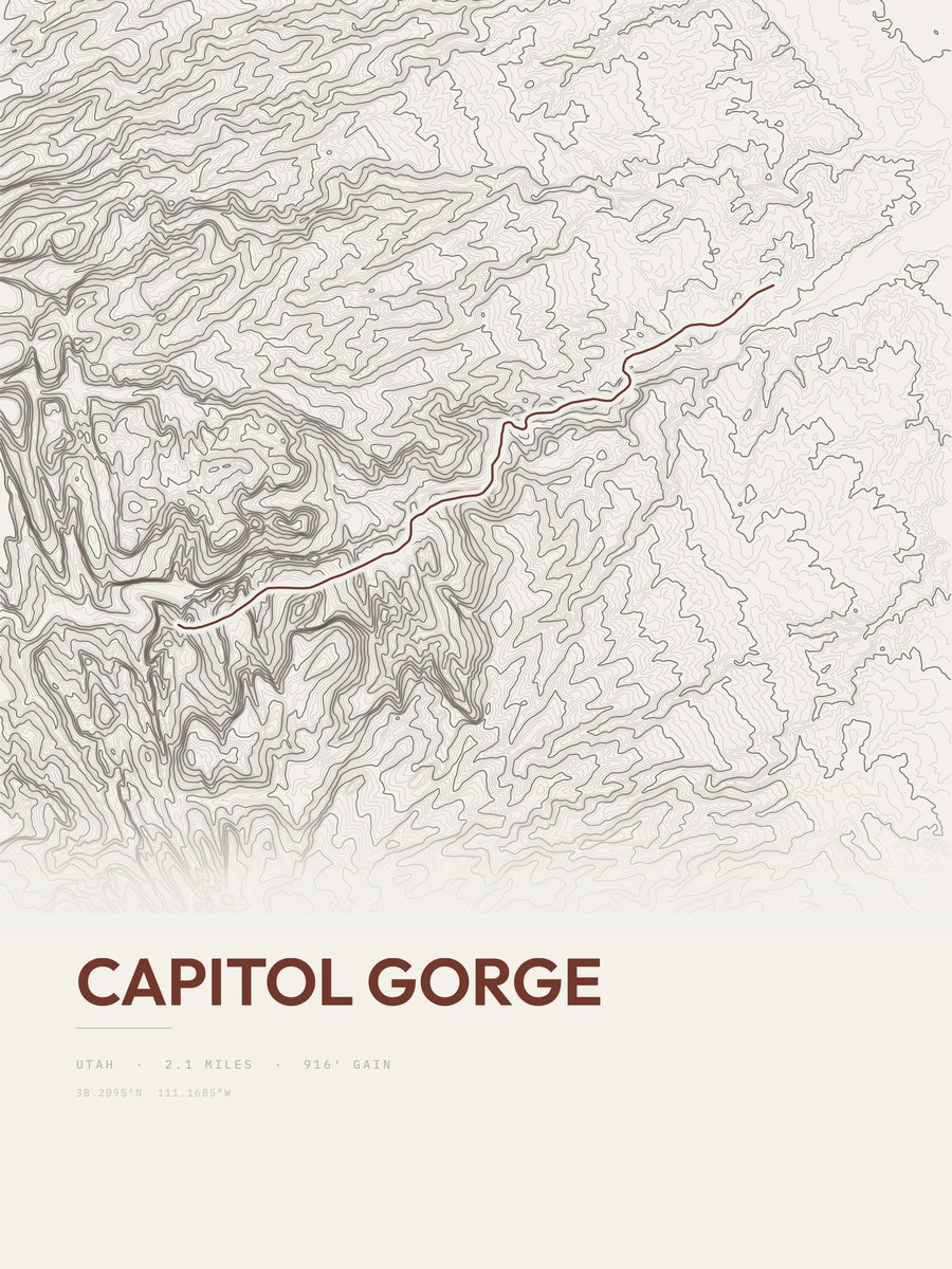 Capitol Gorge topographic trail print