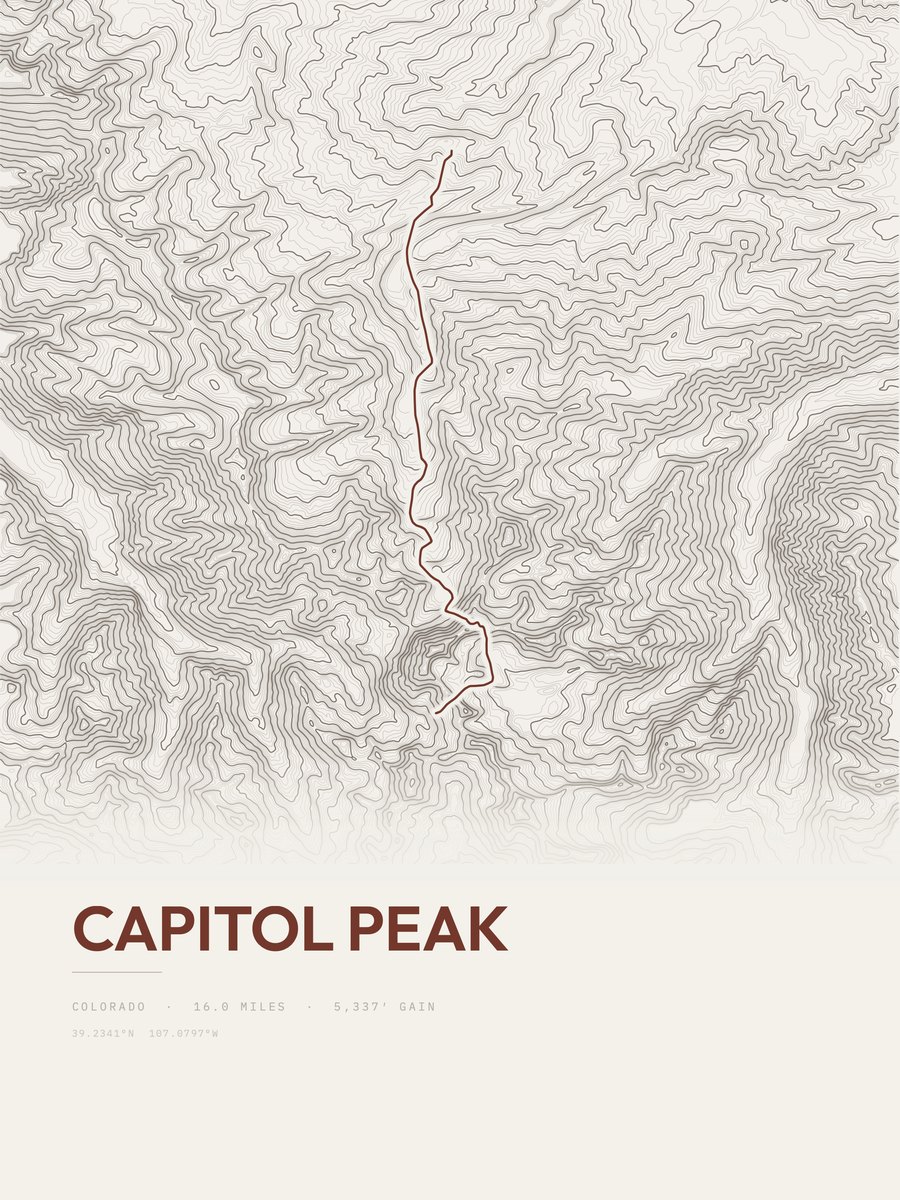 Capitol Peak topographic trail print