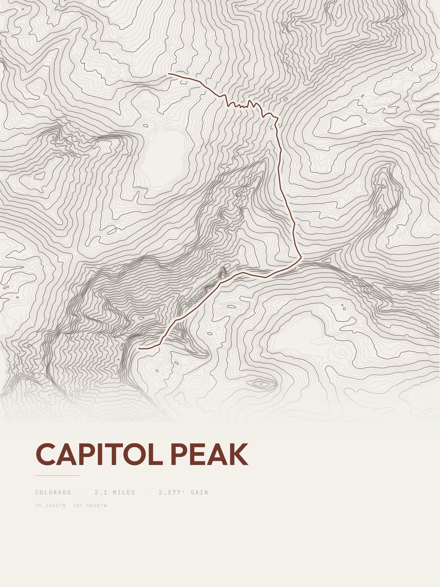 Capitol Peak topographic trail print