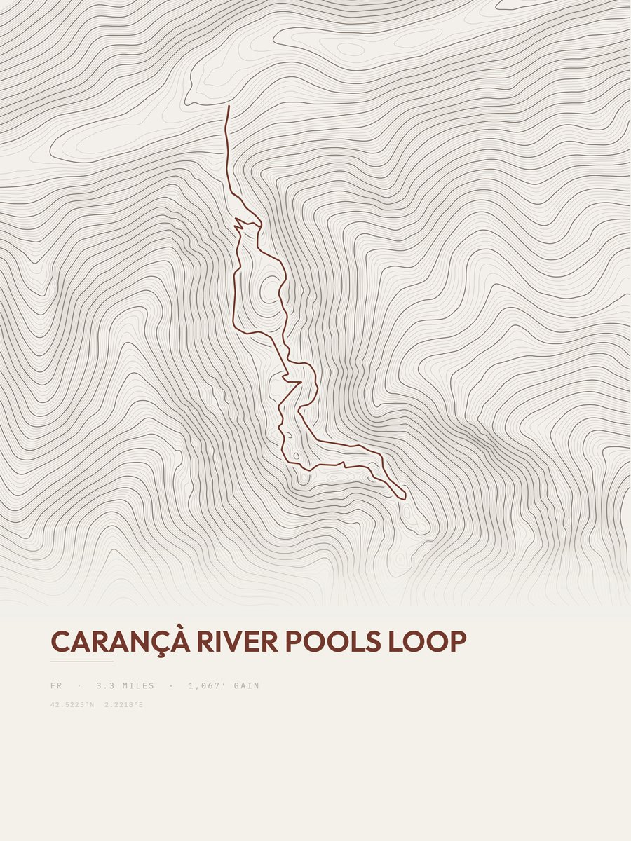 Carançà River Pools Loop topographic trail print
